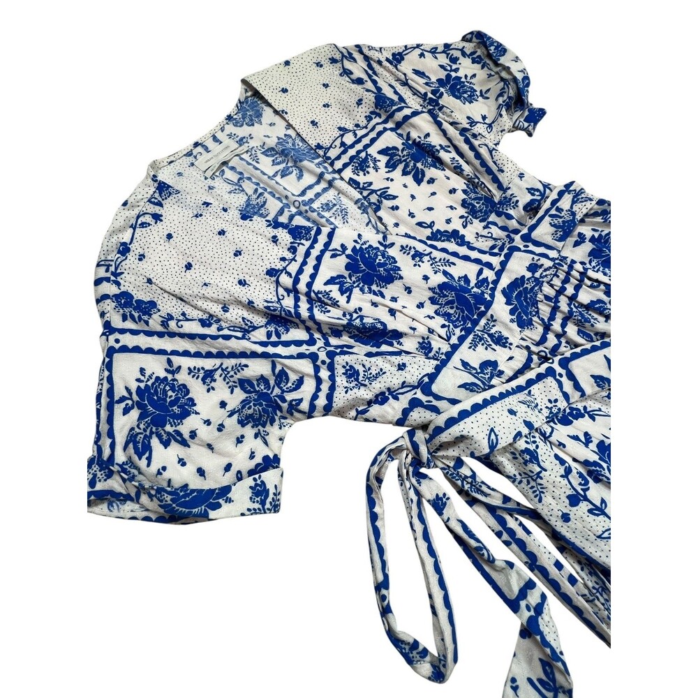 Urban Outfitters Gabrielle Blue Floral Wrap Midi Dress XS Cottagecore - Picture 6 of 10